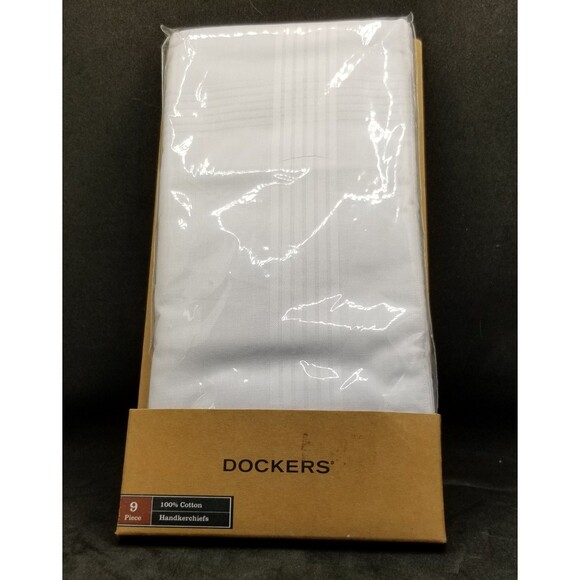 Dockers 9 piece 100 % white cotton handkerchiefs new - Picture 1 of 4